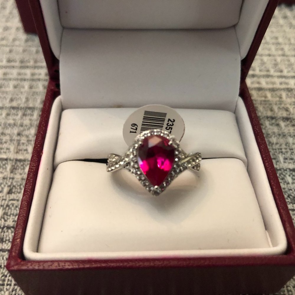 Sterling Silver Ruby & White Sapphire Ring  Size 7